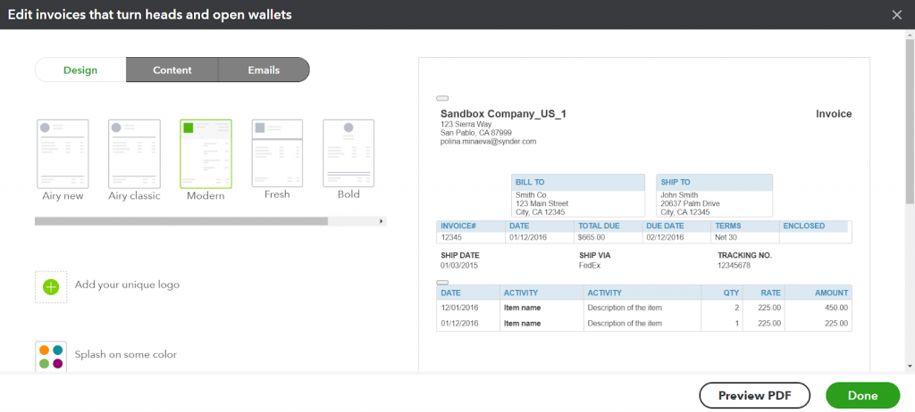 Choose invoice template